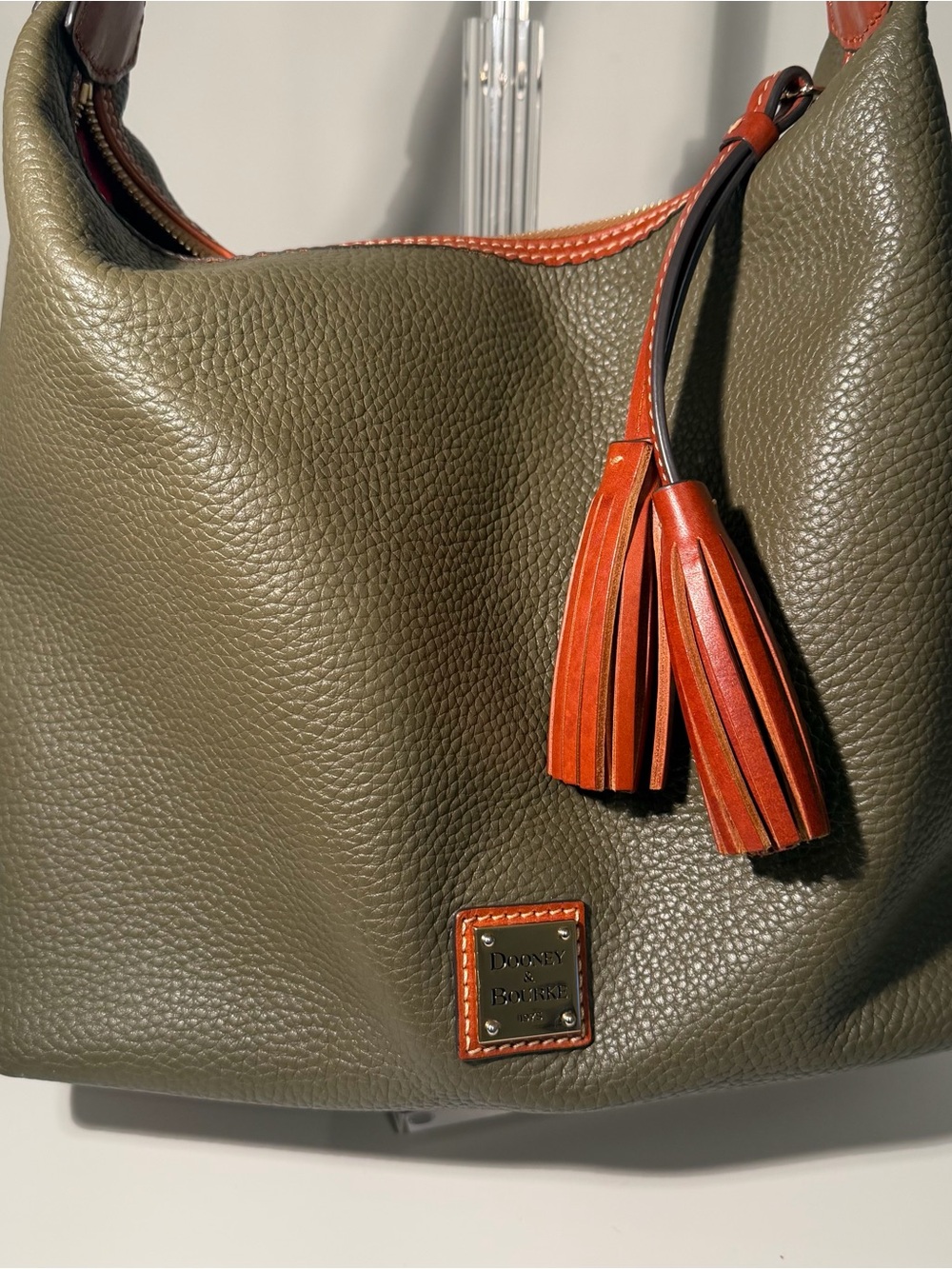 Dooney & Bourke Olive Leather Hobo with Chestnut Tassels